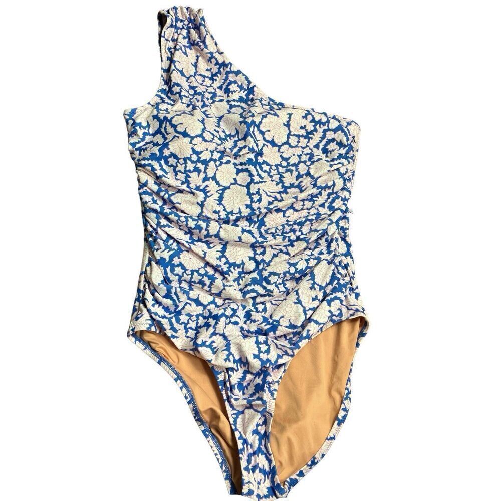 SZ Blockprints J Crew 12 Blue Floral one-shoulder one-piece swimsuit Nila‎ print - Picture 2 of 12